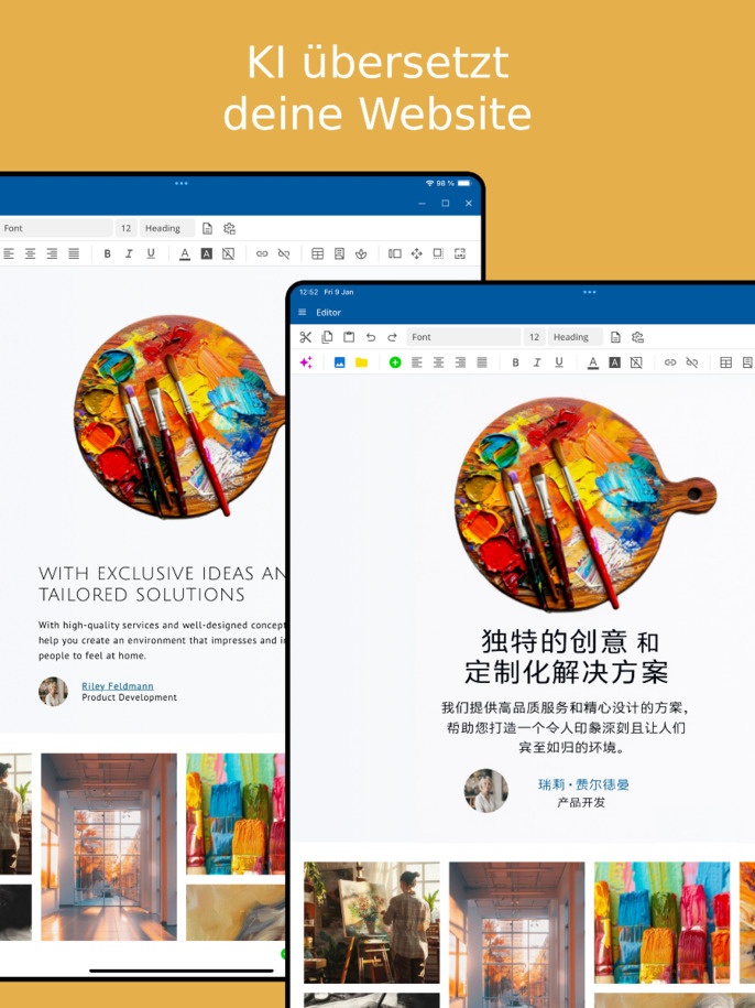 KI Übersetzung der Website – Tablet Ansicht