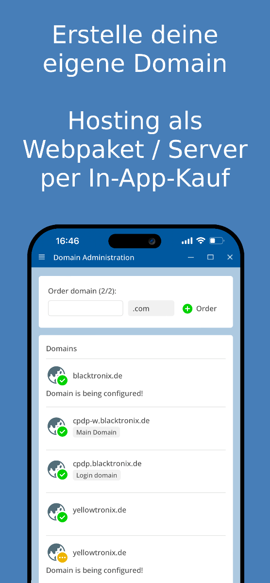 Eigene Domain erstellen und verwalten – App Screenshot