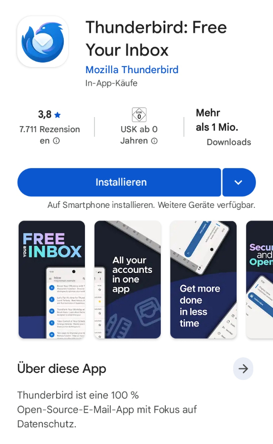 Thunderbird im Google Play Store auf Android
